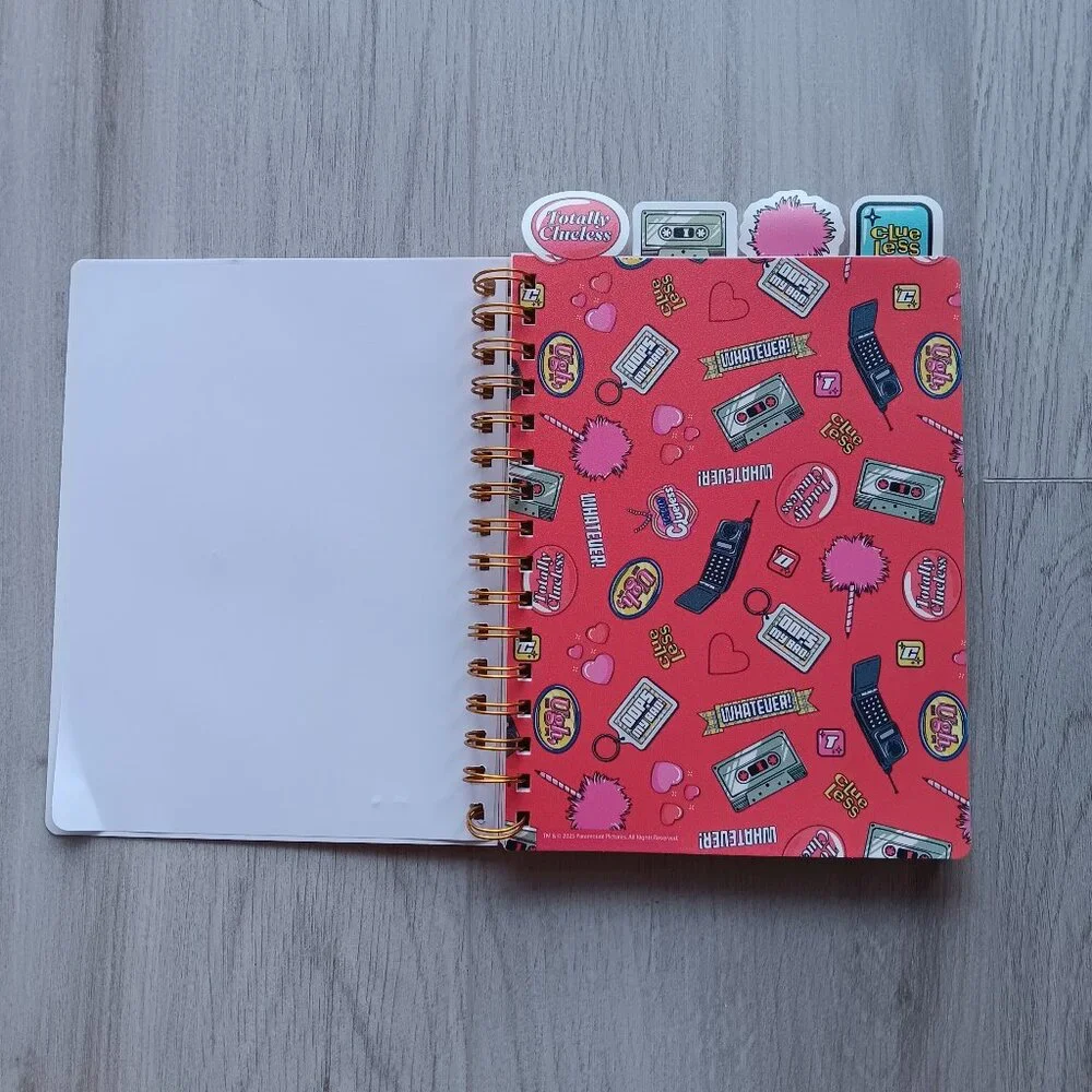 Clueless 30th Anniversary Spiral Bound Tabbed Notebook Lined 96 Sheets Pink Gold
